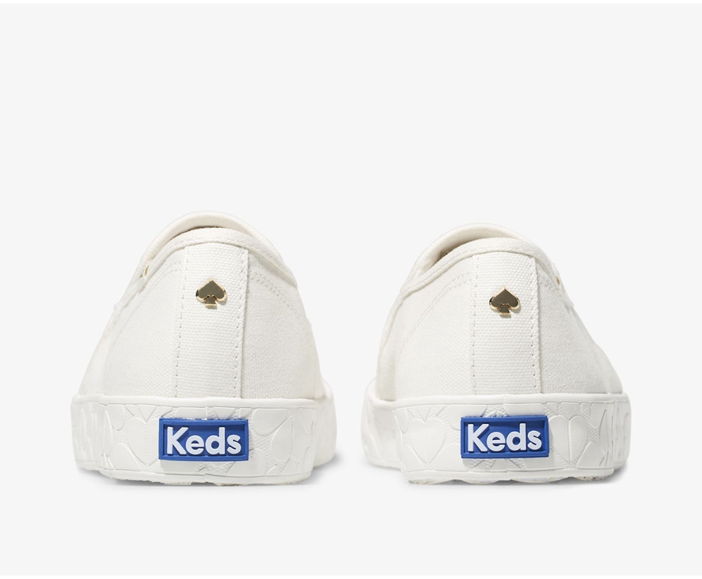 Slip Ons Keds Mujer Blancos - Kate Spade New York Double Decker Logo Foxing - 5470-ZTXBI